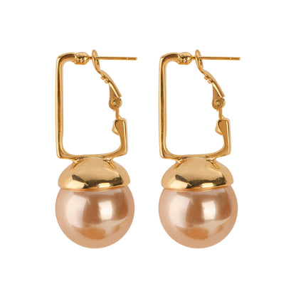 Fashion Pearl Earrings Stylish Geometric Design 925 Silver Needle