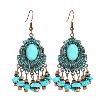 Bohemian Floral Turquoise Drop Earrings Set for Women