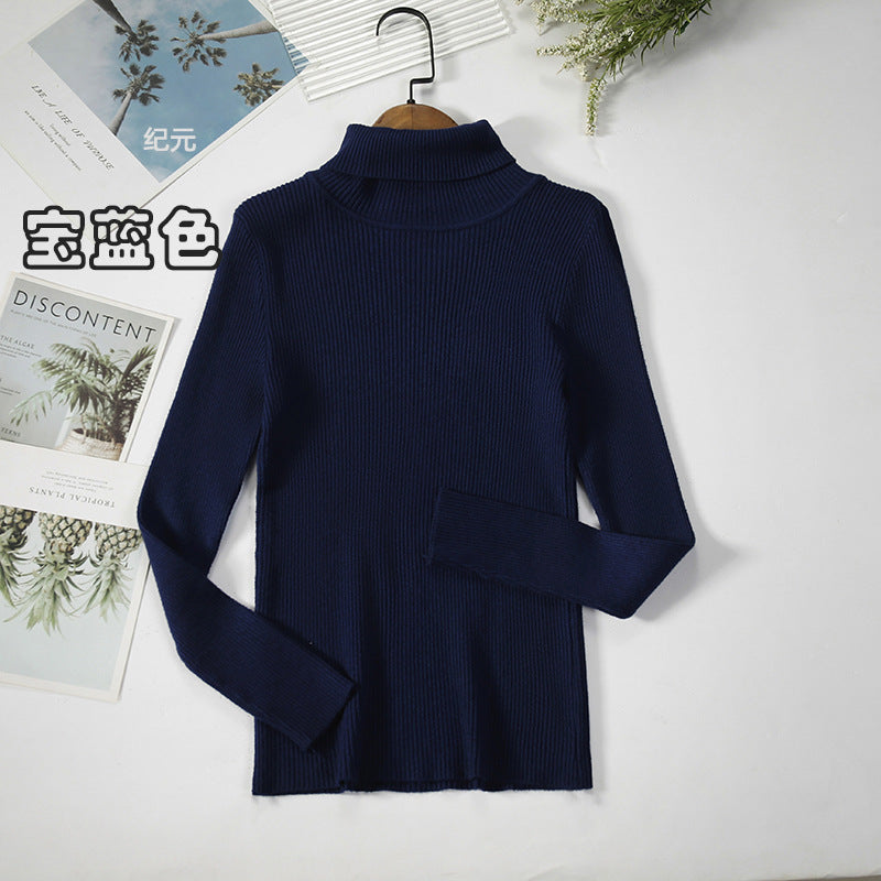 Long Sleeve High Neck Solid Color Sweater Comfortable Casual Wear