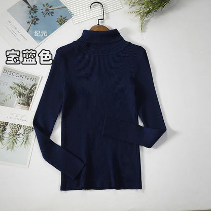 Long Sleeve High Neck Solid Color Sweater Comfortable Casual Wear