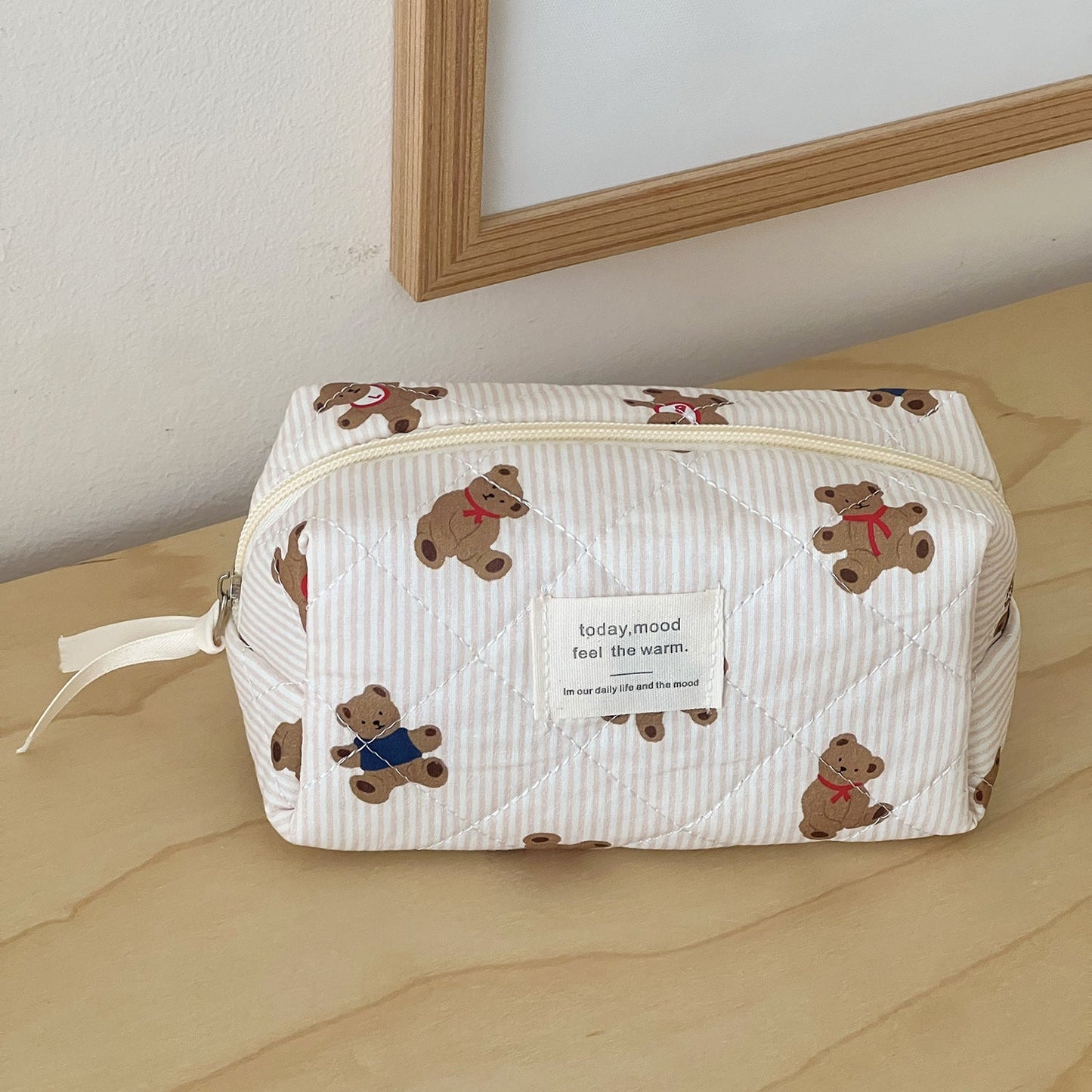 Cute Striped Bear Cosmetic Travel Organizer Bag