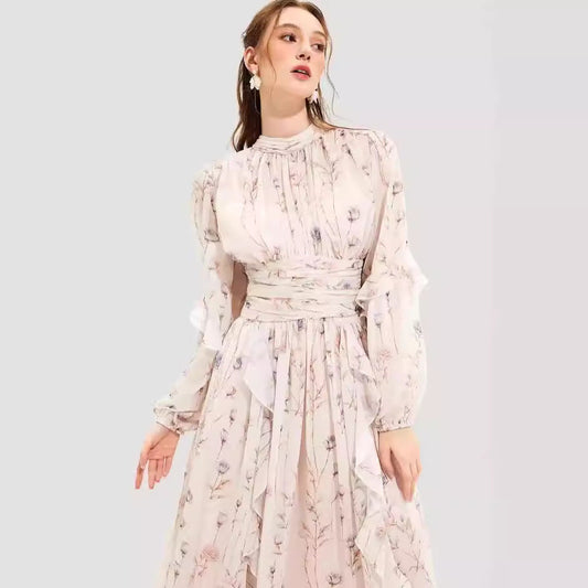 Elegant Chiffon Ruffled Long Sleeve Evening Dress