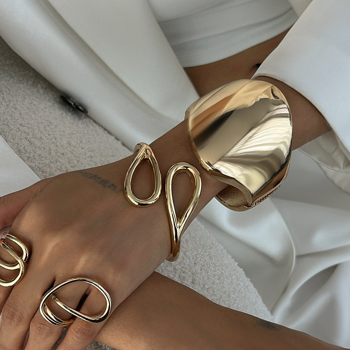 Irregular Alloy Cuff Bracelet Set Minimalist Style