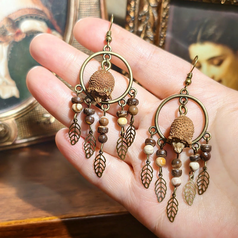 Vintage Inspired Leaf Tassel Earrings Alloy Statement Jewelry