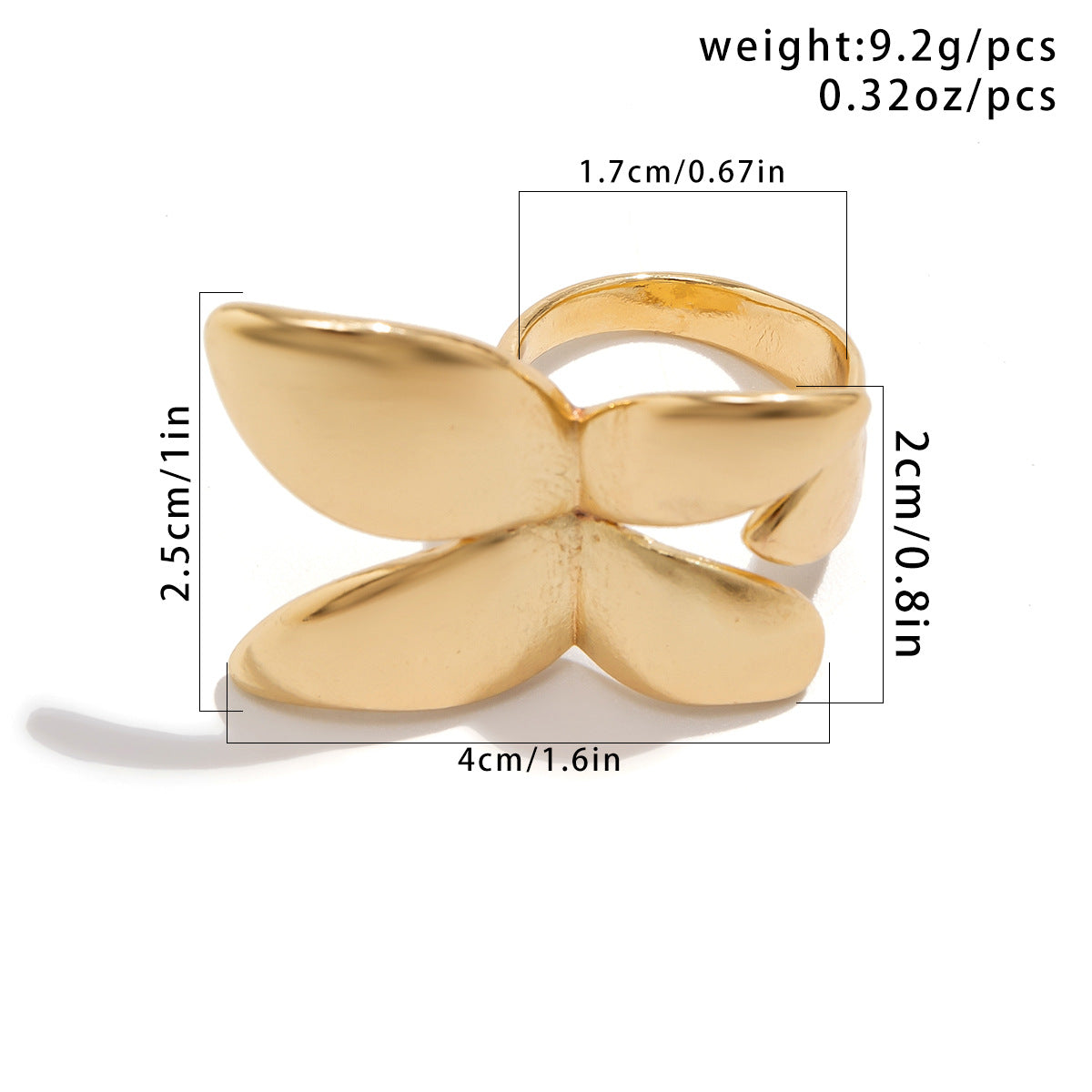 French Butterfly Ring Metal Glossy Double-Finger Fashion Ring