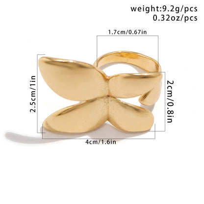 French Butterfly Ring Metal Glossy Double-Finger Fashion Ring