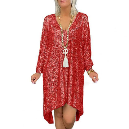 Sequin V-Neck Long Maxi Dress Casual Style