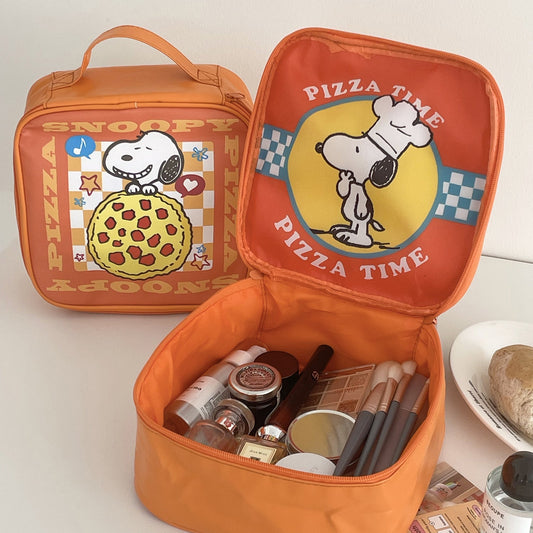 Orange Snoopy Makeup Bag Cute Dog Print PU Leather Tote