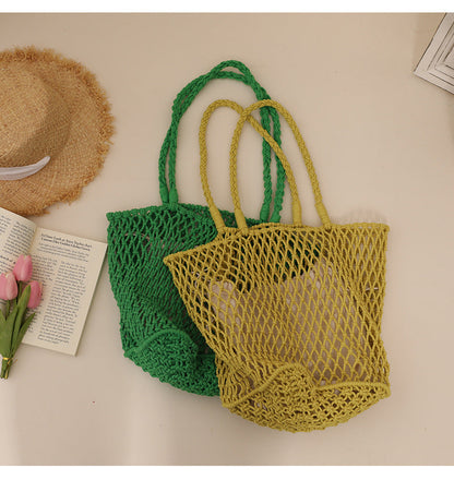 Simple Solid Color Casual Woven Shoulder Bag