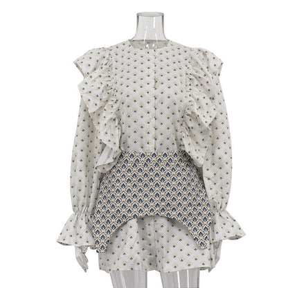 Elegant Ruffled Sleeve Shirt Dress with Waist Tie