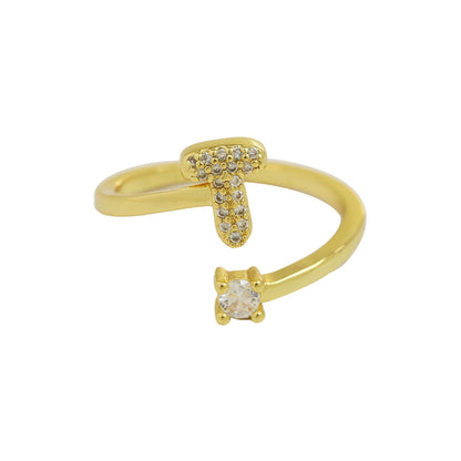 Letters AâZ Sparkling Zircon Adjustable Ring