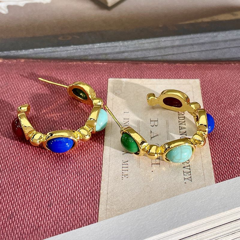 Turquoise Geometric Colorful Oval Hoop Earrings