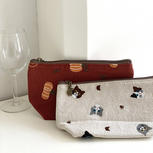 Portable Embroidered Makeup Bag - Cartoon Coin Purse