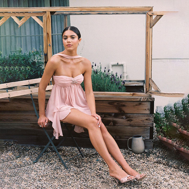 Backless Halter Neck Irregular Hem Mini Dress