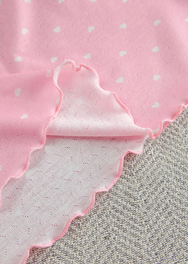 Polka Dot Cotton Lounge Set with Ruffle Hem
