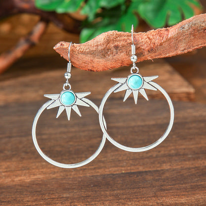 Bohemian Turquoise Teardrop Earrings Vintage Alloy Geometry