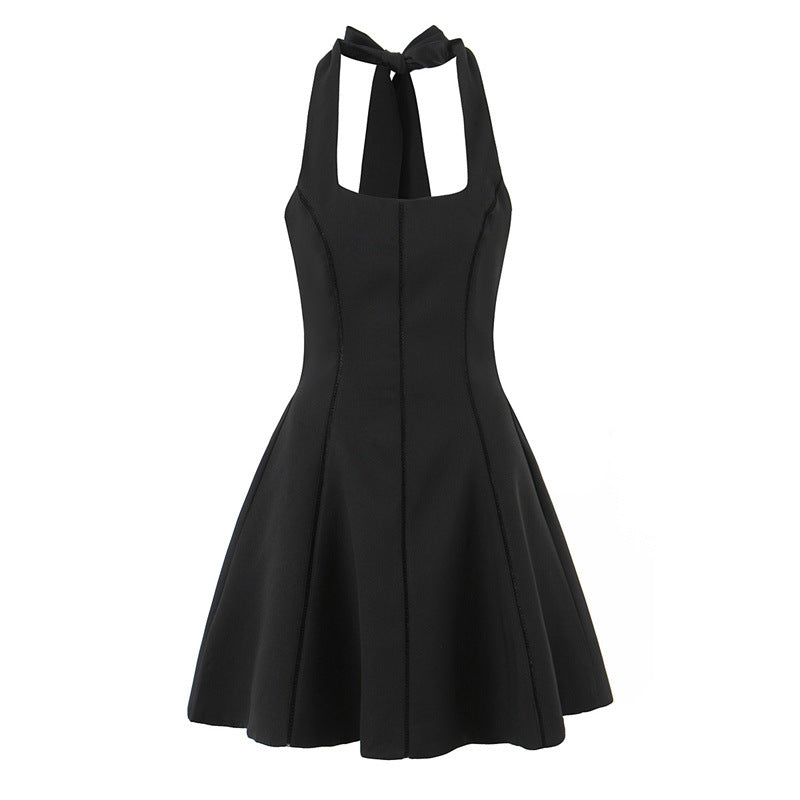 Versatile Solid Color Halter Mini Dress