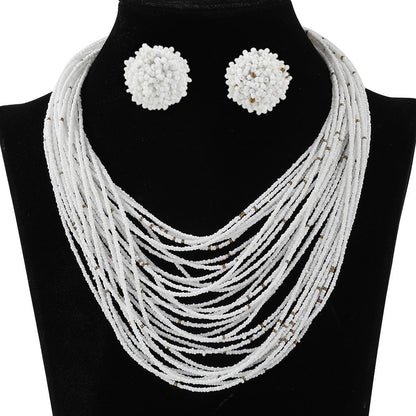 Bohemian Layered Bead Necklace and Earring Set Vintage Style Women's Jewelry