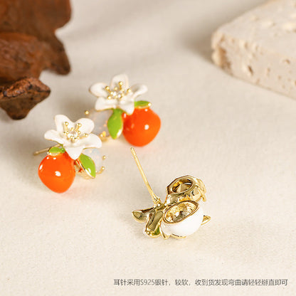 Chic Floral Drop Oil Earrings With Rhinestone Accents