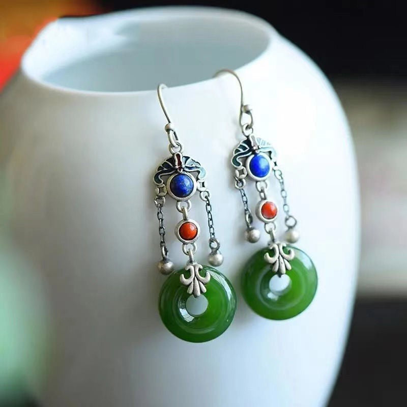 S925 Sterling Silver Fringed Southern Red Temperament Women'S Lapis Lazuli Earrings Jewelry