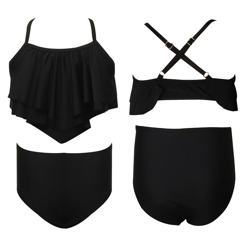 Girls' Solid Color Two-Piece Swimwear - Trendy Nylon Bikini