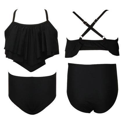 Girls' Solid Color Two-Piece Swimwear - Trendy Nylon Bikini