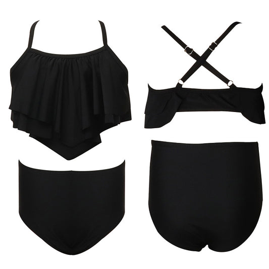 Girls' Solid Color Two-Piece Swimwear - Trendy Nylon Bikini
