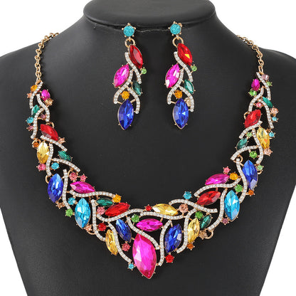 Crystal Gemstone Necklace and Earring Set with Floral Design for Elegant Occasions