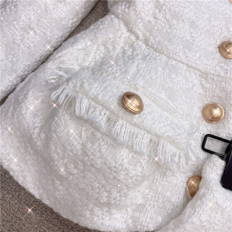 Pattern White Tweed Jacket & Shorts Set