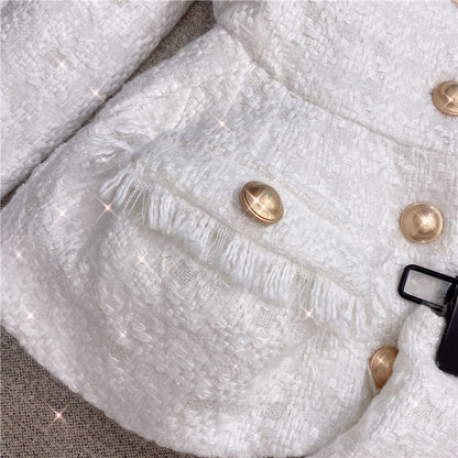 Pattern White Tweed Jacket & Shorts Set
