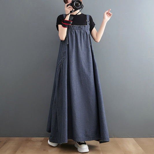 Spring/Summer New Loose Slim Denim Slim Strap Long Dress Large Swing Dress