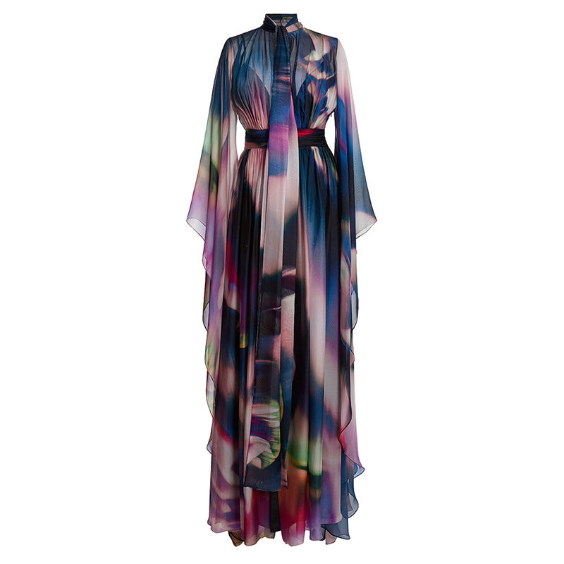Abstract Print Maxi Dress Elegant Vacation Wear