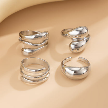 Geometric Alloy Wave Pattern Bracelet Set
