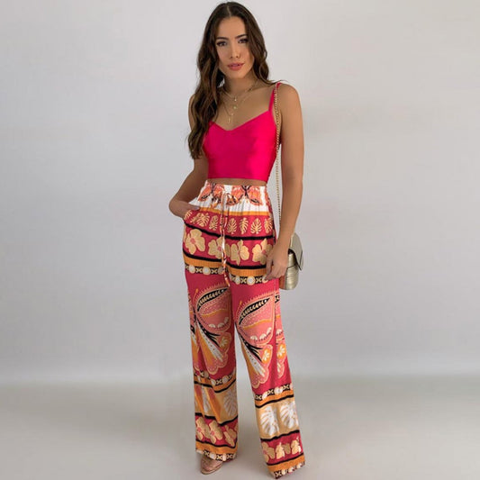 Casual Pants High Waist Wide Leg Pants Slim Straight Beach Trousers