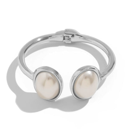 Asymmetrical Pearl Wrinkle Bracelet Alloy Jewelry Set