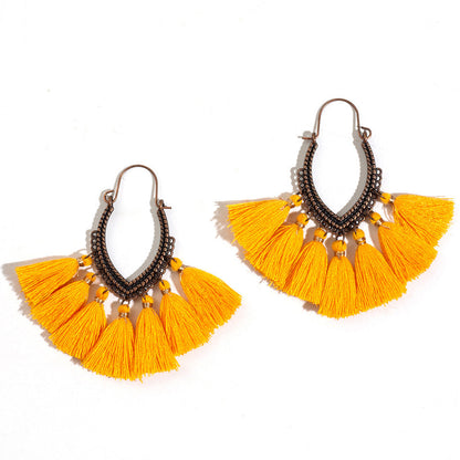 Bohemian Tassel U-Shaped Alloy Vintage Earrings for Women