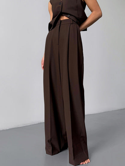 Wide Leg Trousers Elegant Casual Polyester Pants