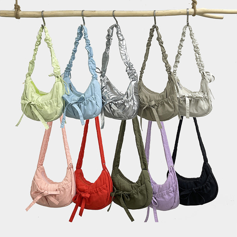 Trendy Casual Nylon Crossbody Bag With Drawstring Closure