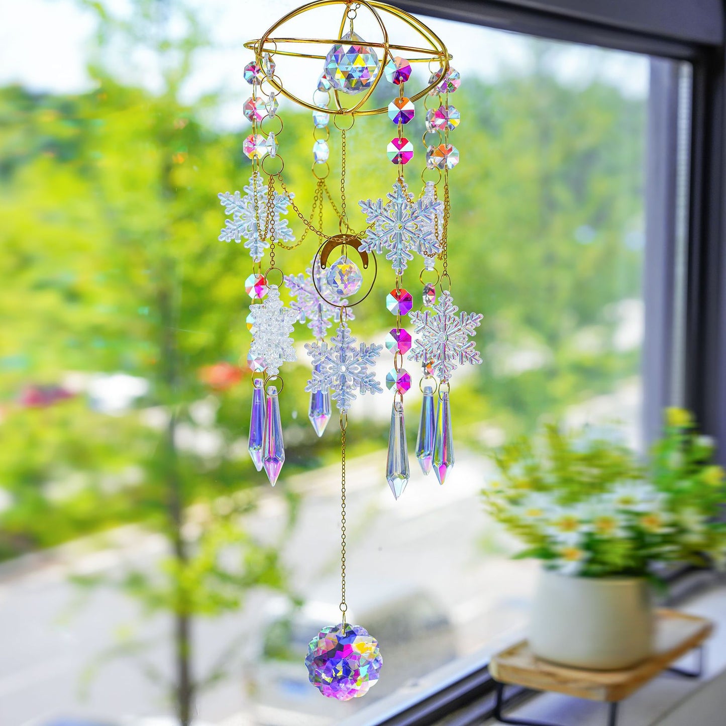 Crystal Snowflake Rainbow Window Hanging Suncatcher