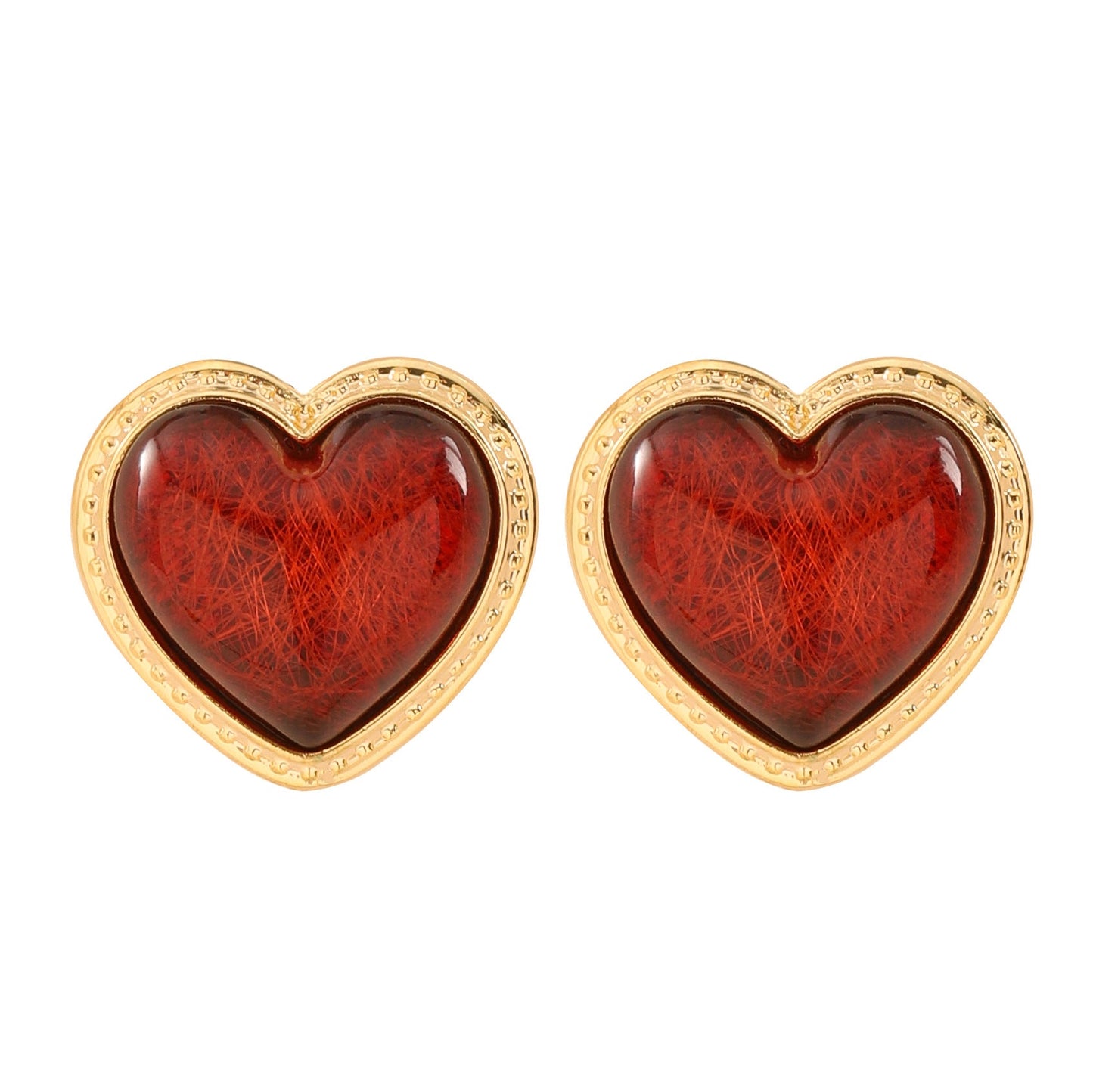 Heart-Shaped Resin Earrings Elegant Retro Style