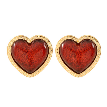 Heart-Shaped Resin Earrings Elegant Retro Style