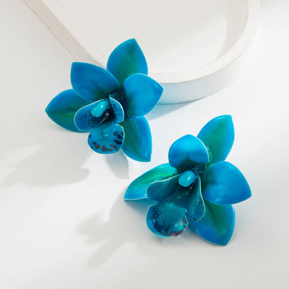 Flower Drop Resin Earrings S925 Silver Studs for Women