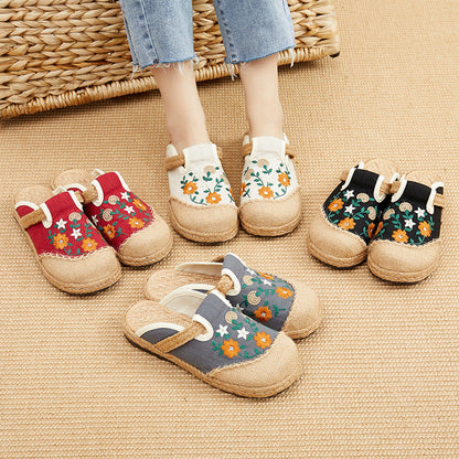 New Ethnic Style Embroidered Shoes Flat Low-Cut Ladies Cloth Shoes Embroidered Elegant Shoes