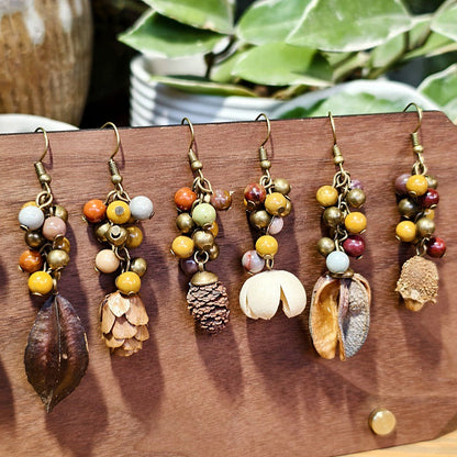 Vintage Botanical Wood Hoop Earrings - Handcrafted Nature-Inspired Designs