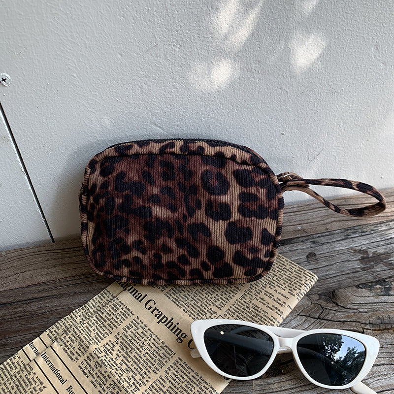 Corduroy Leopard Print Portable Storage Bag