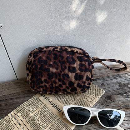 Corduroy Leopard Print Portable Storage Bag