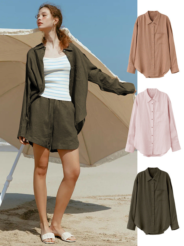 Elegant Tencel Linen Button-Up Shirt for Women