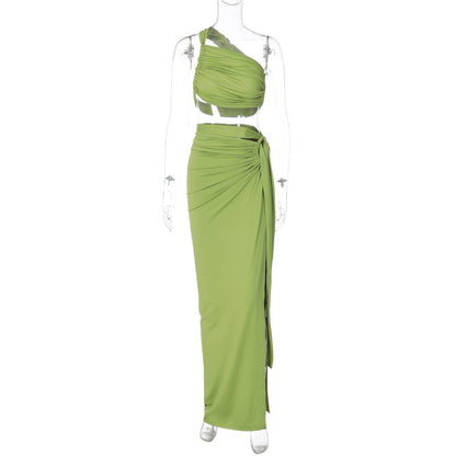Backless Crop Top and Long Skirt Set Elegant Style