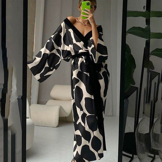 Contrast Color Print Homewear Dress