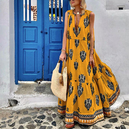 Women'S Summer New Style Sleeveless Mid Length Bohemian Printed Dress